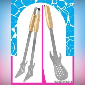 Dolly Parton BBQ Guitar Tools – Turner & Tongs Set – Wood Handle – New with Tags